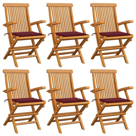 Gartenstühle 6 Stück Teakholz mit roten Kissen von , Gartenstühle - Ref: Foro24-3062550, Preis: 436,76 €, Rabatt: %
