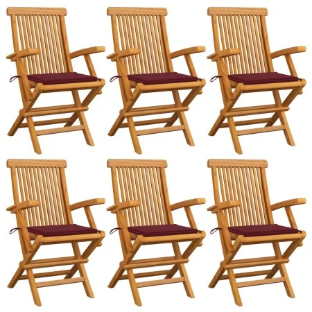 Sillas de jardín 6 uds madera teca con cojines rojo tinto de , Sillas de jardín - Ref: Foro24-3062550, Precio: 454,51 €, Desc...