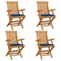 Sillas de jardín 4 uds madera teca con cojines azul real de , Sillas de jardín - Ref: Foro24-3065627, Precio: 395,28 €, Descu...