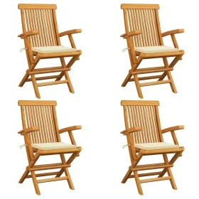 Garden chairs 4 units teak wood with cream-colored cushions by , Garden chairs - Ref: Foro24-3065619, Price: 354,12 €, Discou...