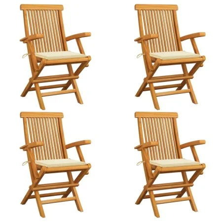 Sillas de jardín 4 uds madera teca con cojines color crema de , Sillas de jardín - Ref: Foro24-3065619, Precio: 354,09 €, Des...