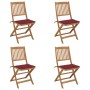 Folding garden chairs 4 units and solid acacia wood cushions by , Garden chairs - Ref: Foro24-3064680, Price: 216,88 €, Disco...