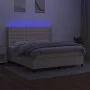 Box spring bed with mattress and LED lights, cream fabric, 160x200 cm. by , Beds and slatted bases - Ref: Foro24-3138650, Pri...
