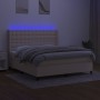 Boxspringbett, Matratze und LED-Lichter in cremefarbenem Stoff, 160x200 cm. von , Betten und Lattenroste - Ref: Foro24-313865...