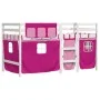 High bed for children with pink pine wood curtains 90x190 cm by , Beds and slatted bases - Ref: Foro24-3283831, Price: 204,26...