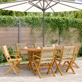 Set de comedor jardín 7 pzas polipropileno madera maciza beige by , Garden sets - Ref: Foro24-3281711, Price: 679,38 €, Disco...