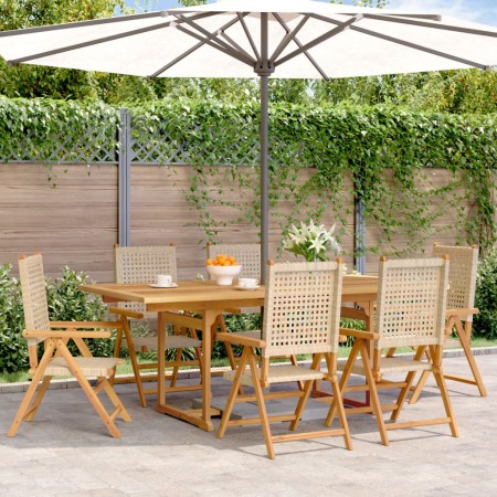 Set de comedor de jardín 7 pzas ratán PE madera maciza beige by , Garden sets - Ref: Foro24-3281732, Price: 834,13 €, Discoun...