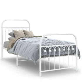 Metal bed frame with white headboard and footboard 80x200 cm by , Beds and slatted bases - Ref: Foro24-376658, Price: 90,62 €...