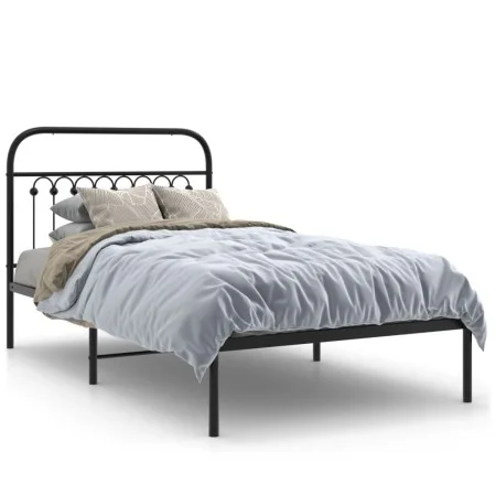 Bed frame with black metal headboard 100x200 cm by , Beds and slatted bases - Ref: Foro24-376595, Price: 99,11 €, Discount: %