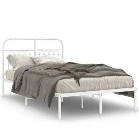 Metallbettgestell mit weißem Kopfteil 120x200 cm von , Betten und Lattenroste - Ref: Foro24-376647, Preis: 116,93 €, Rabatt: %