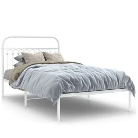 Metallbettgestell mit weißem Kopfteil 107x203 cm von , Betten und Lattenroste - Ref: Foro24-376645, Preis: 87,41 €, Rabatt: %