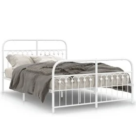 Bed frame with white metal headboard and footboard 137x190 cm by , Beds and slatted bases - Ref: Foro24-376666, Price: 119,78...