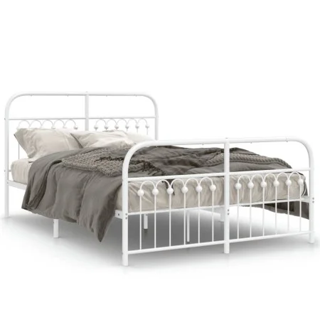 Bed frame with white metal headboard and footboard 137x190 cm by , Beds and slatted bases - Ref: Foro24-376666, Price: 119,78...