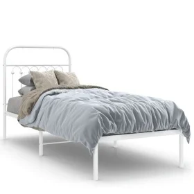Metal bed frame with white headboard 75x190 cm by , Beds and slatted bases - Ref: Foro24-376639, Price: 60,06 €, Discount: %