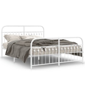 Metal bed frame with white headboard and footboard 160x200 cm by , Beds and slatted bases - Ref: Foro24-376670, Price: 145,96...