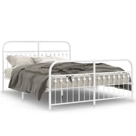 Metal bed frame with white headboard and footboard 160x200 cm by , Beds and slatted bases - Ref: Foro24-376670, Price: 143,91...