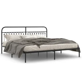 Bed frame with black metal headboard 200x200 cm by , Beds and slatted bases - Ref: Foro24-376607, Price: 136,80 €, Discount: %