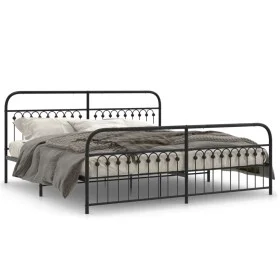 Bed frame with black metal headboard and footboard, 193x203 cm by , Beds and slatted bases - Ref: Foro24-376624, Price: 165,2...