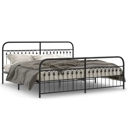 Bed frame with black metal headboard and footboard, 193x203 cm by , Beds and slatted bases - Ref: Foro24-376624, Price: 165,2...