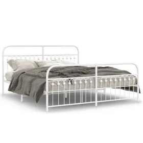 Metal bed frame with white headboard and footboard 183x213 cm by , Beds and slatted bases - Ref: Foro24-376672, Price: 145,38...