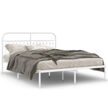 Metal bed frame with white headboard 150x200 cm by , Beds and slatted bases - Ref: Foro24-376651, Price: 123,20 €, Discount: %