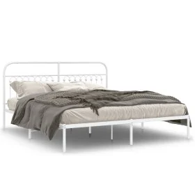 Metal bed frame with white headboard 183x203 cm by , Beds and slatted bases - Ref: Foro24-376653, Price: 106,95 €, Discount: %