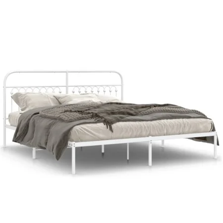 Metal bed frame with white headboard 183x203 cm by , Beds and slatted bases - Ref: Foro24-376653, Price: 106,95 €, Discount: %