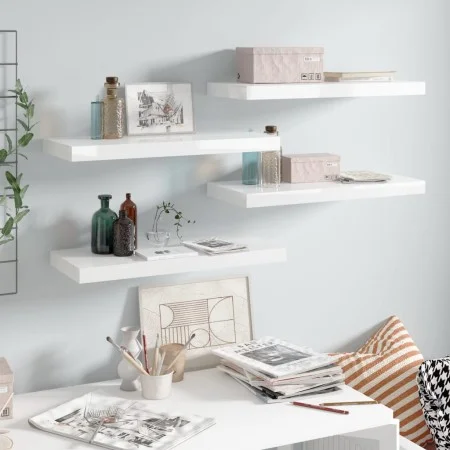 Floating wall shelf 4 pcs glossy white MDF 60x23.5x3.8cm by vidaXL, Shelves and shelves - Ref: Foro24-323750, Price: 62,75 €,...