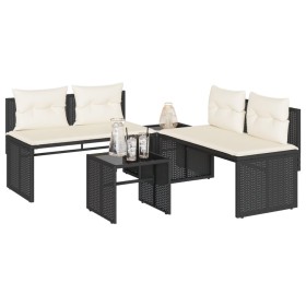 Gartensitzgruppe 4-teilig mit schwarzen Polstern aus synthetischem Rattan von , Gartensets - Ref: Foro24-4003878, Preis: 277,...
