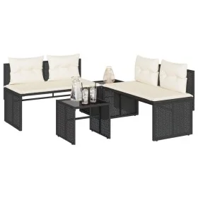 Juego de sofás jardín 4 pzas con cojines ratán sintético negro by , Garden sets - Ref: Foro24-4003878, Price: 277,56 €, Disco...