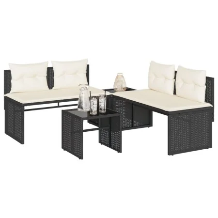 Juego de sofás jardín 4 pzas con cojines ratán sintético negro by , Garden sets - Ref: Foro24-4003878, Price: 277,56 €, Disco...