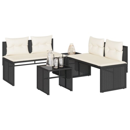 Juego de sofás jardín 4 pzas con cojines ratán sintético negro by , Garden sets - Ref: Foro24-4003878, Price: 277,16 €, Disco...