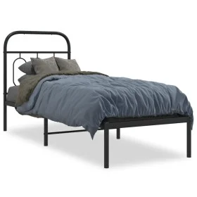 Bed frame with black metal headboard 75x190 cm by , Beds and slatted bases - Ref: Foro24-377107, Price: 60,51 €, Discount: %