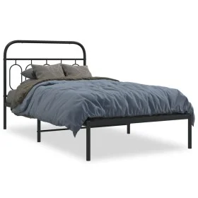 Bed frame with black metal headboard 100x190 cm by , Beds and slatted bases - Ref: Foro24-377111, Price: 65,28 €, Discount: %
