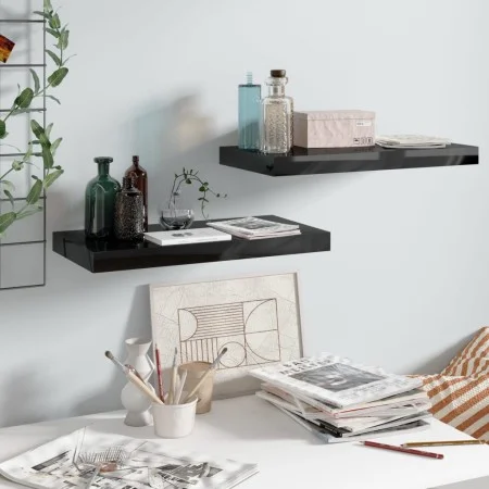 Floating wall shelf 2 pcs Glossy black MDF 50x23x3.8 cm by vidaXL, Shelves and shelves - Ref: Foro24-323767, Price: 28,18 €, ...