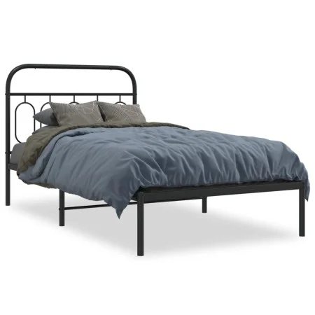 Bed frame with black metal headboard 107x203 cm by , Beds and slatted bases - Ref: Foro24-377113, Price: 85,32 €, Discount: %