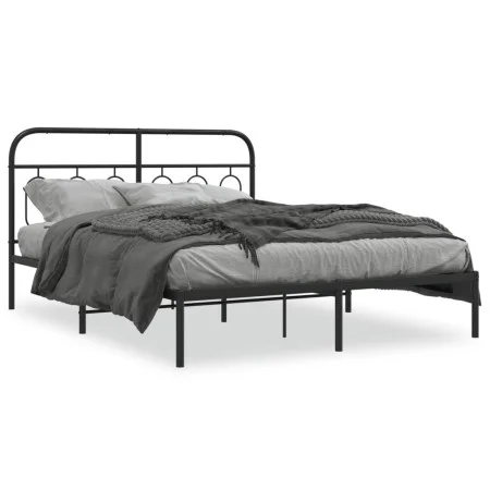 Bed frame with black metal headboard 140x200 cm by , Beds and slatted bases - Ref: Foro24-377118, Price: 111,07 €, Discount: %