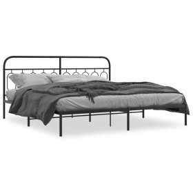 Bed frame with black metal headboard 200x200 cm by , Beds and slatted bases - Ref: Foro24-377124, Price: 135,82 €, Discount: %