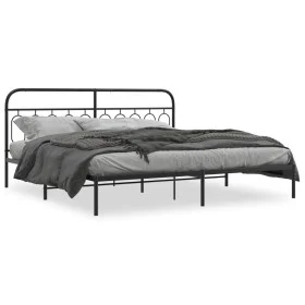 Bed frame with black metal headboard 200x200 cm by , Beds and slatted bases - Ref: Foro24-377124, Price: 135,86 €, Discount: %