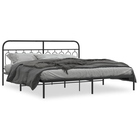 Bed frame with black metal headboard 200x200 cm by , Beds and slatted bases - Ref: Foro24-377124, Price: 138,10 €, Discount: %
