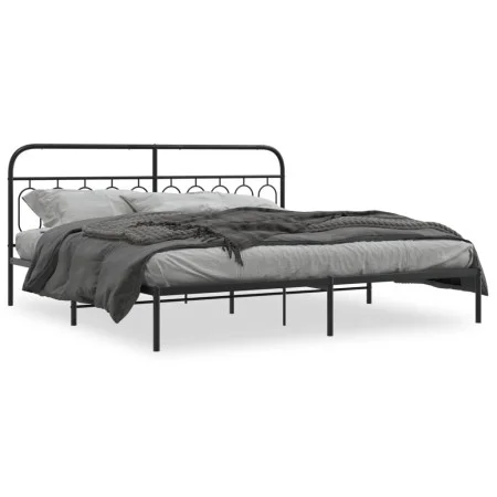 Bed frame with black metal headboard 200x200 cm by , Beds and slatted bases - Ref: Foro24-377124, Price: 135,86 €, Discount: %