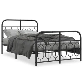 Bed frame with black metal headboard and footboard 120x190 cm by , Beds and slatted bases - Ref: Foro24-377132, Price: 125,71...