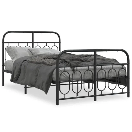 Bed frame with black metal headboard and footboard 120x190 cm by , Beds and slatted bases - Ref: Foro24-377132, Price: 125,71...
