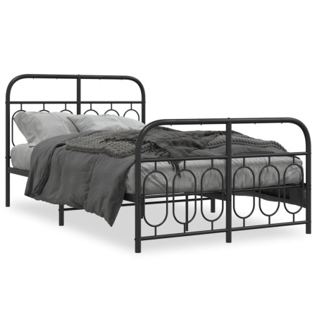 Estructura de cama con cabecero y pie metal negro 120x190 cm de , Camas y somieres - Ref: Foro24-377132, Precio: 127,58 €, De...