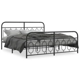 Bed frame with black metal headboard and footboard 180x200 cm by , Beds and slatted bases - Ref: Foro24-377139, Price: 150,83...