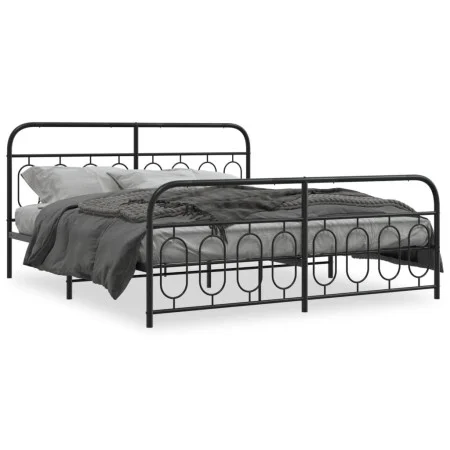 Bed frame with black metal headboard and footboard 180x200 cm by , Beds and slatted bases - Ref: Foro24-377139, Price: 150,83...