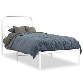 Metal bed frame with white headboard 90x190 cm by , Beds and slatted bases - Ref: Foro24-377158, Price: 91,05 €, Discount: %
