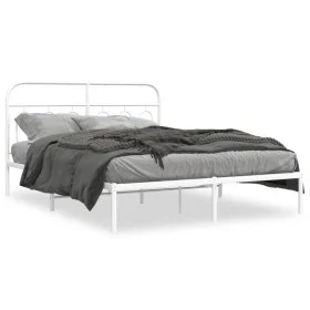 Metal bed frame with white headboard 140x190 cm by , Beds and slatted bases - Ref: Foro24-377166, Price: 98,66 €, Discount: %