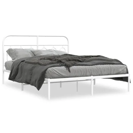 Metal bed frame with white headboard 140x190 cm by , Beds and slatted bases - Ref: Foro24-377166, Price: 98,66 €, Discount: %