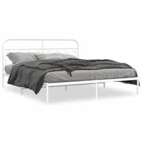 Metal bed frame with white headboard 180x200 cm by , Beds and slatted bases - Ref: Foro24-377170, Price: 113,14 €, Discount: %